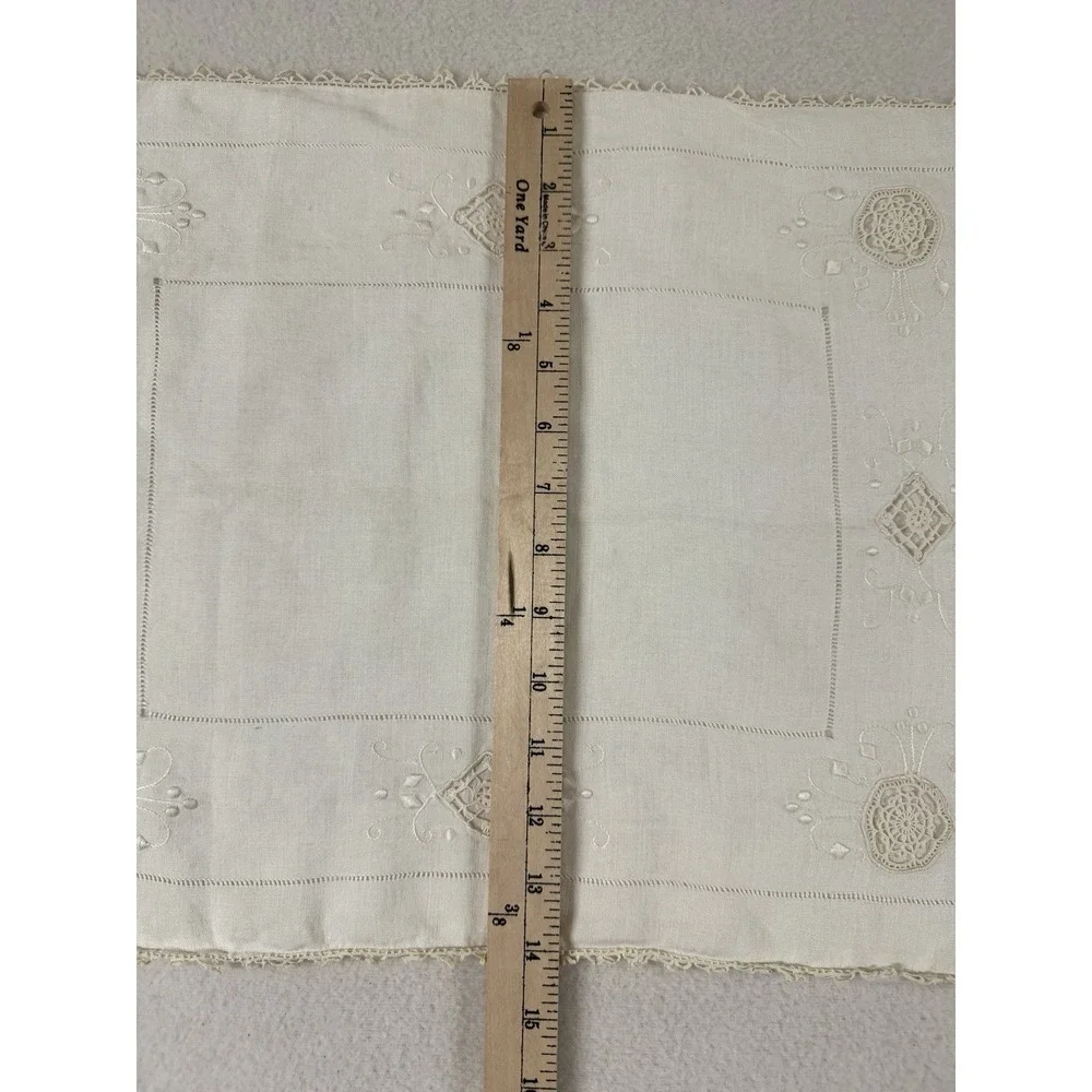 Vtg Handmade Pillow Sham Embroidered Cutwork Crochet Lace Victorian 14x19 Shabby